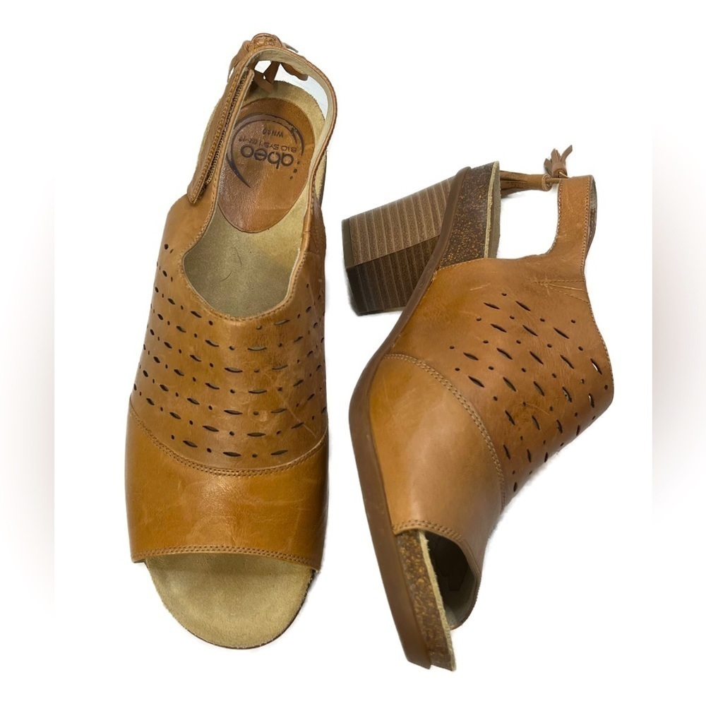 Abeo BIO system BERRIE Stacked Heeled Platform Slingback Sz 10 Neutral